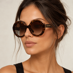 Dolce & Gabbana Round Tortoise Sunglasses (DG 4418 Brown) worn by a model