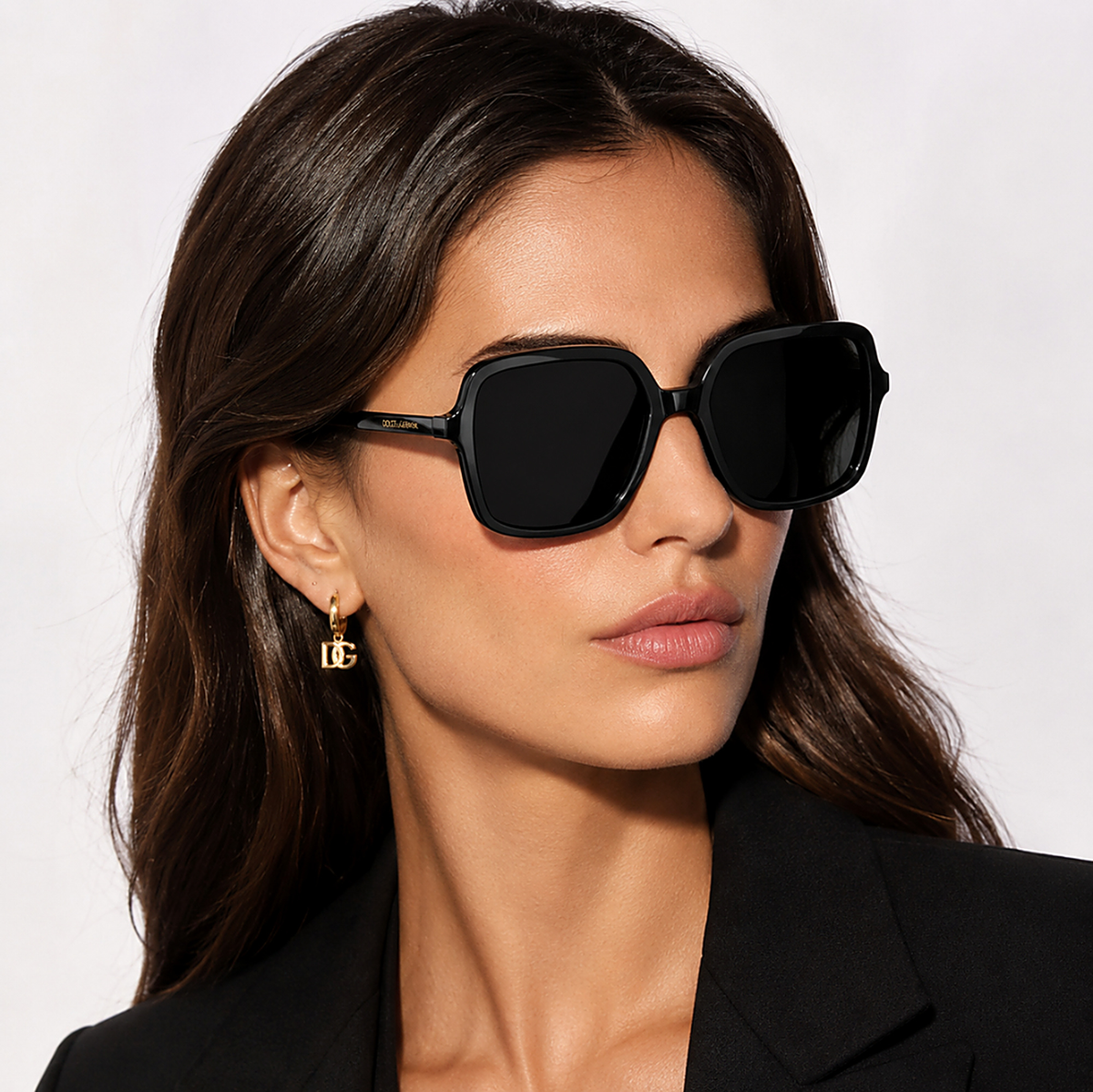 Dolce & Gabbana Oversized Square Black Sunglasses (DG 4539) worn by a model