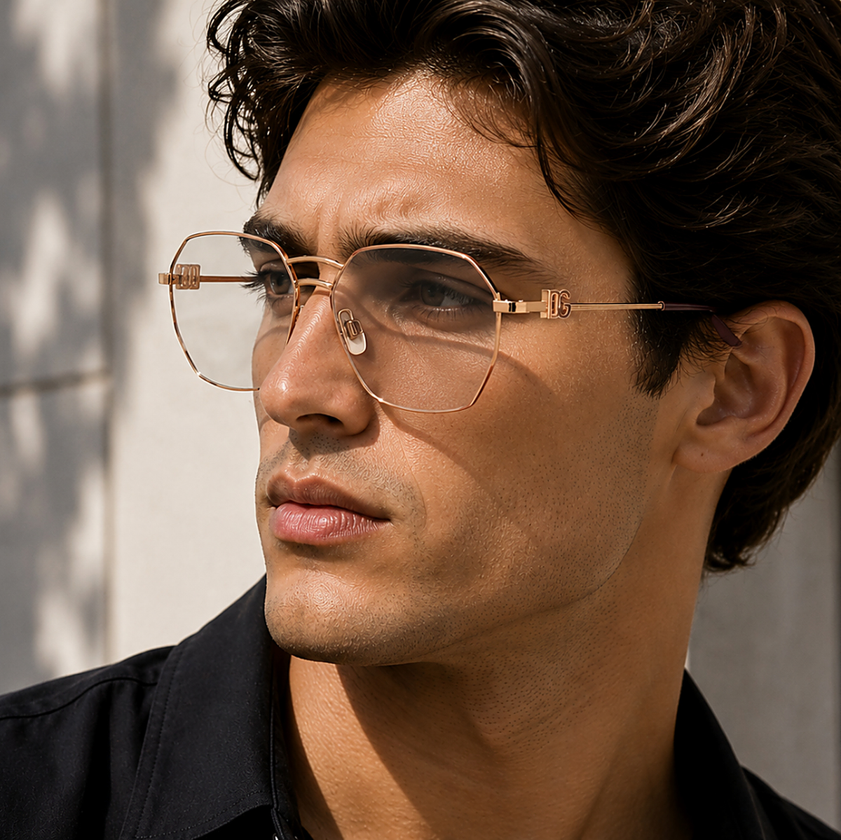 Dolce & Gabbana Rose Gold Eyeglasses (DG1366) worn by a model