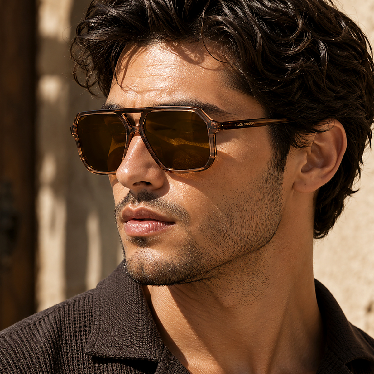 Dolce & Gabbana Navigator Brown Sunglasses (DG4541) worn by a model
