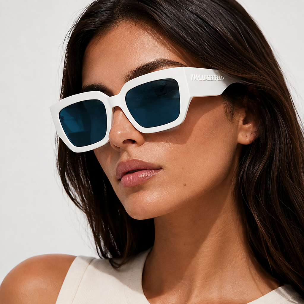 Karl Lagerfeld White Sunglasses (KL6166S) worn by a model