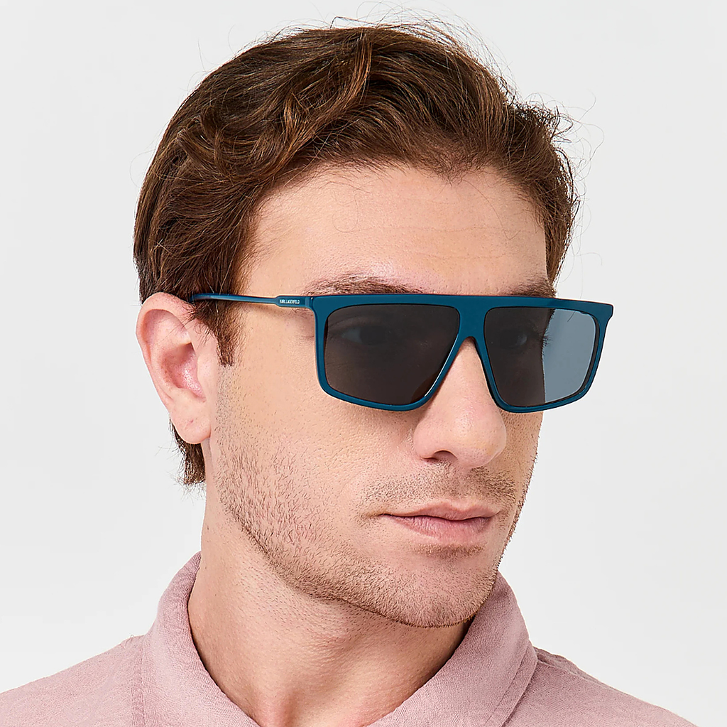 Karl Lagerfeld Shield Blue Sunglasses (KL6210S) worn by a model