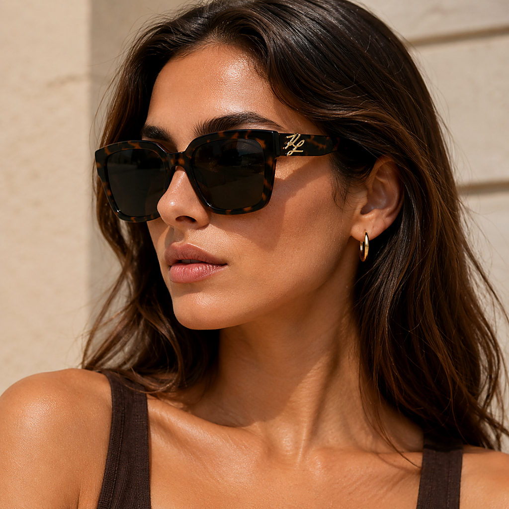 Karl Lagerfeld Tortoise Sunglasses (KL6221S Brown) worn by a model