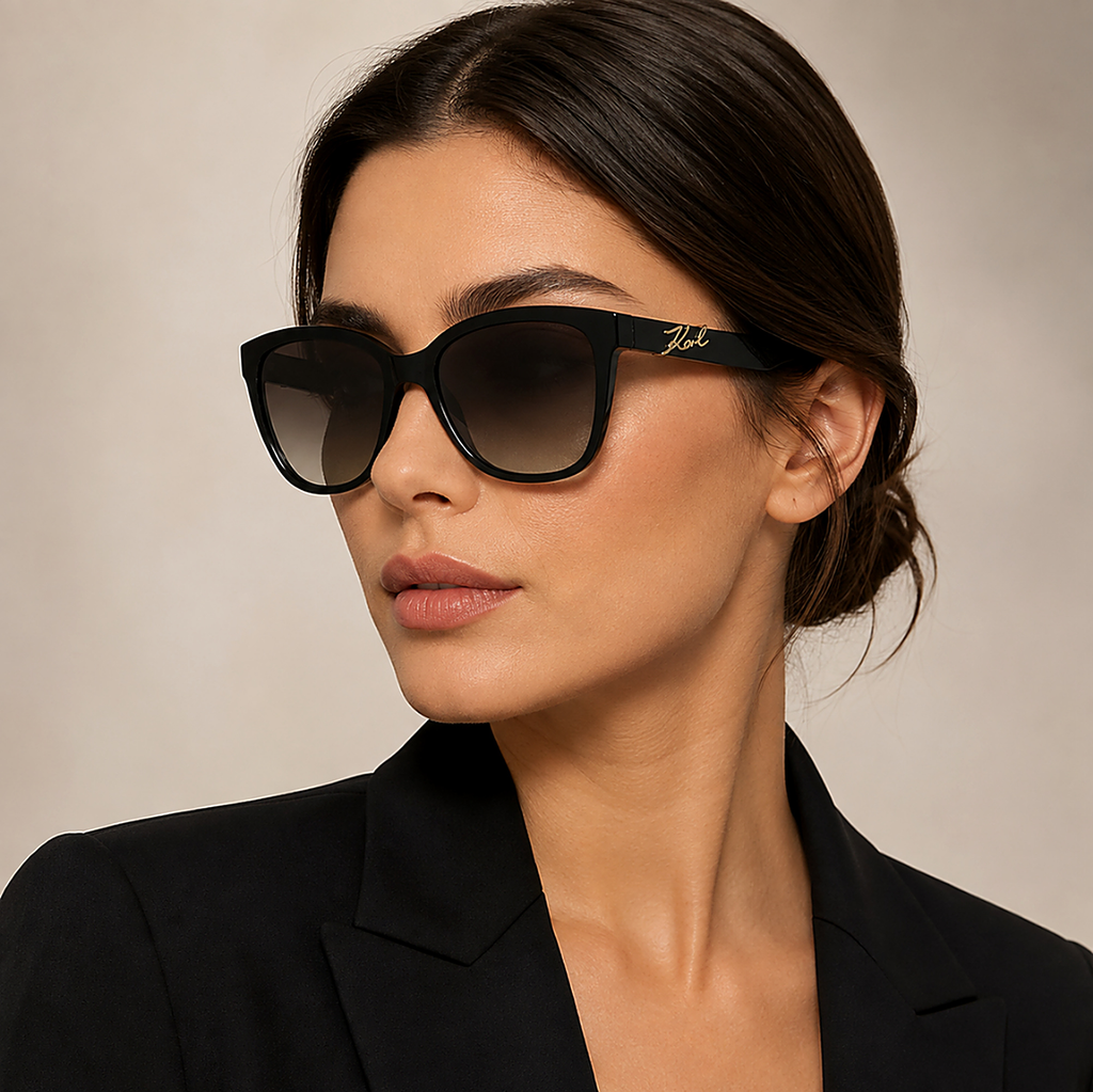 Karl Lagerfeld Square Black Sunglasses (KL6223S) worn by a model
