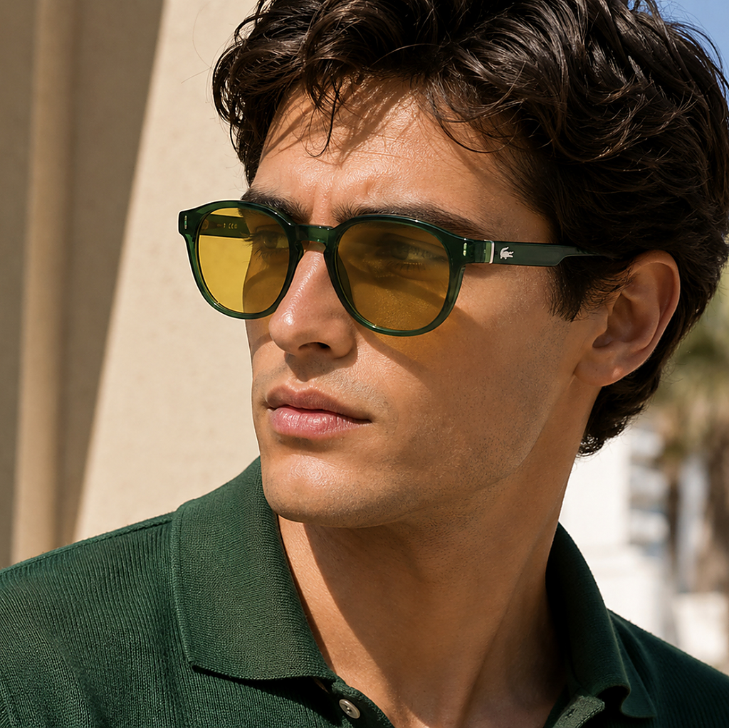 Lacoste Yellow Sunglasses (L6052S) worn by a model