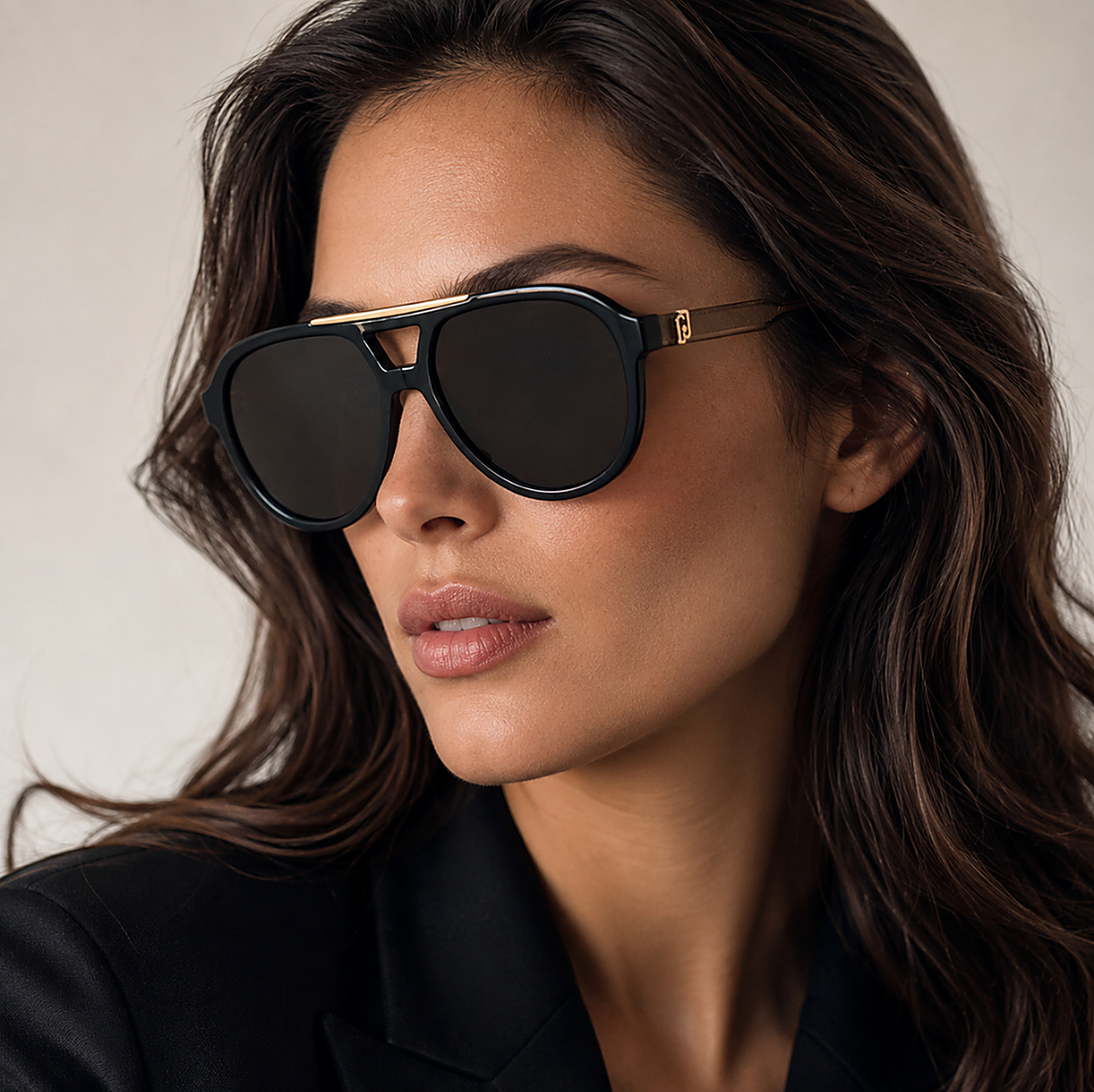 Liu Jo Navigator Black Sunglasses (LJ821S) worn by a model