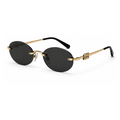 Miu Miu Oval Black Sunglasses (SMU A54), angled side view