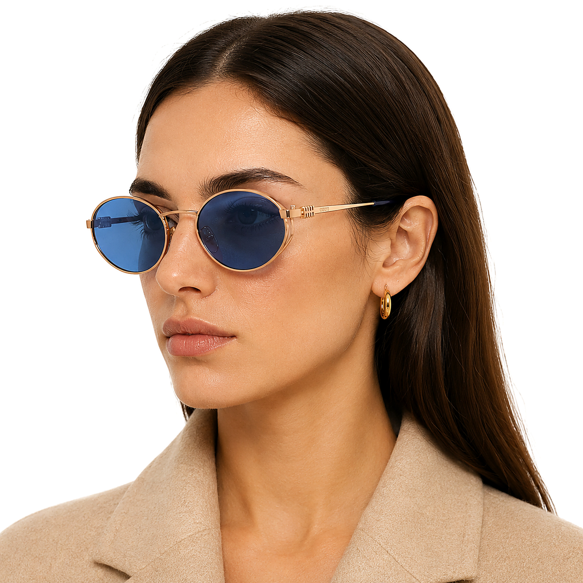 Miu Miu Blue Sunglasses (SMU B51) worn by a model