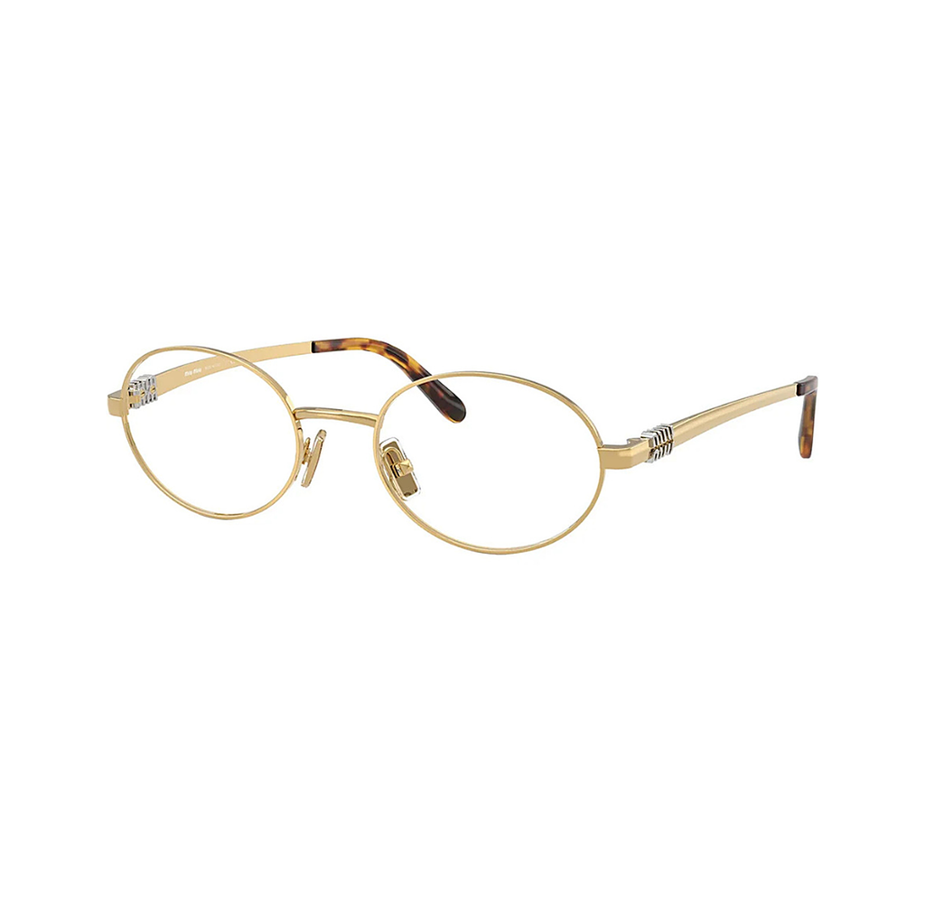 Miu Miu Gold Oval Eyeglasses (VMU 50Z), angled side view
