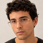 Miu Miu Gold Rectangular Eyeglasses (VMU 51Z) worn by a model