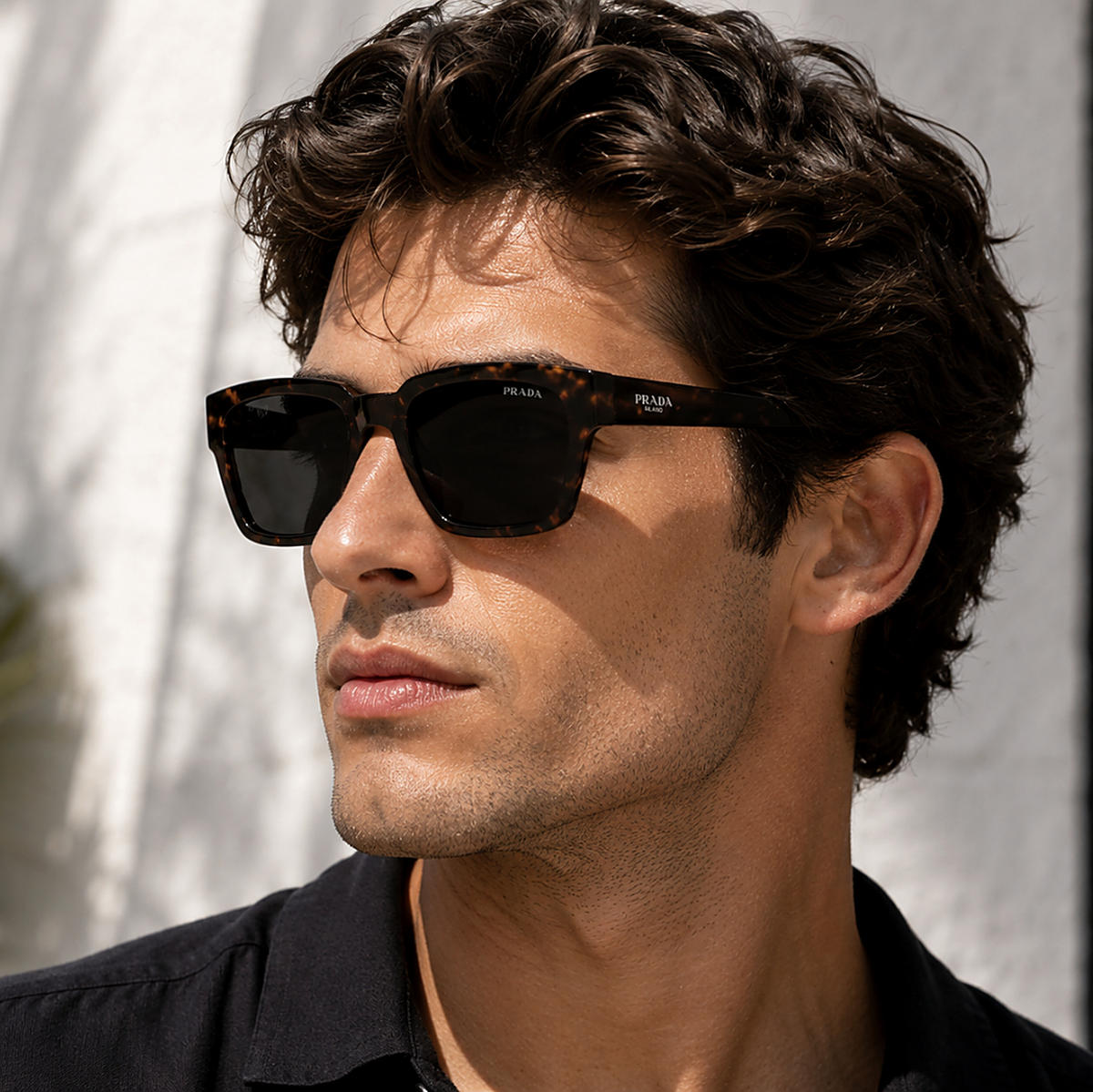 Prada Square Brown Sunglasses (SPR C03) worn by a model