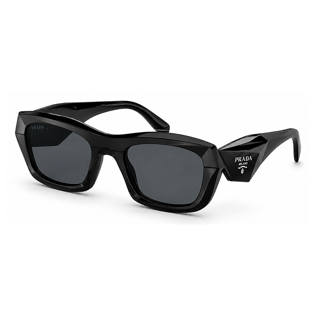 Prada Bold Black Sunglasses (SPR C06), angled side view
