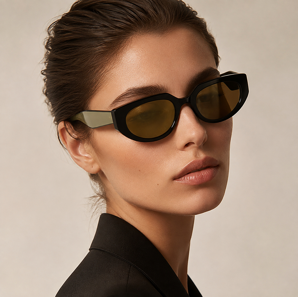 Prada Black Green Sunglasses (SPR D02) worn by a model
