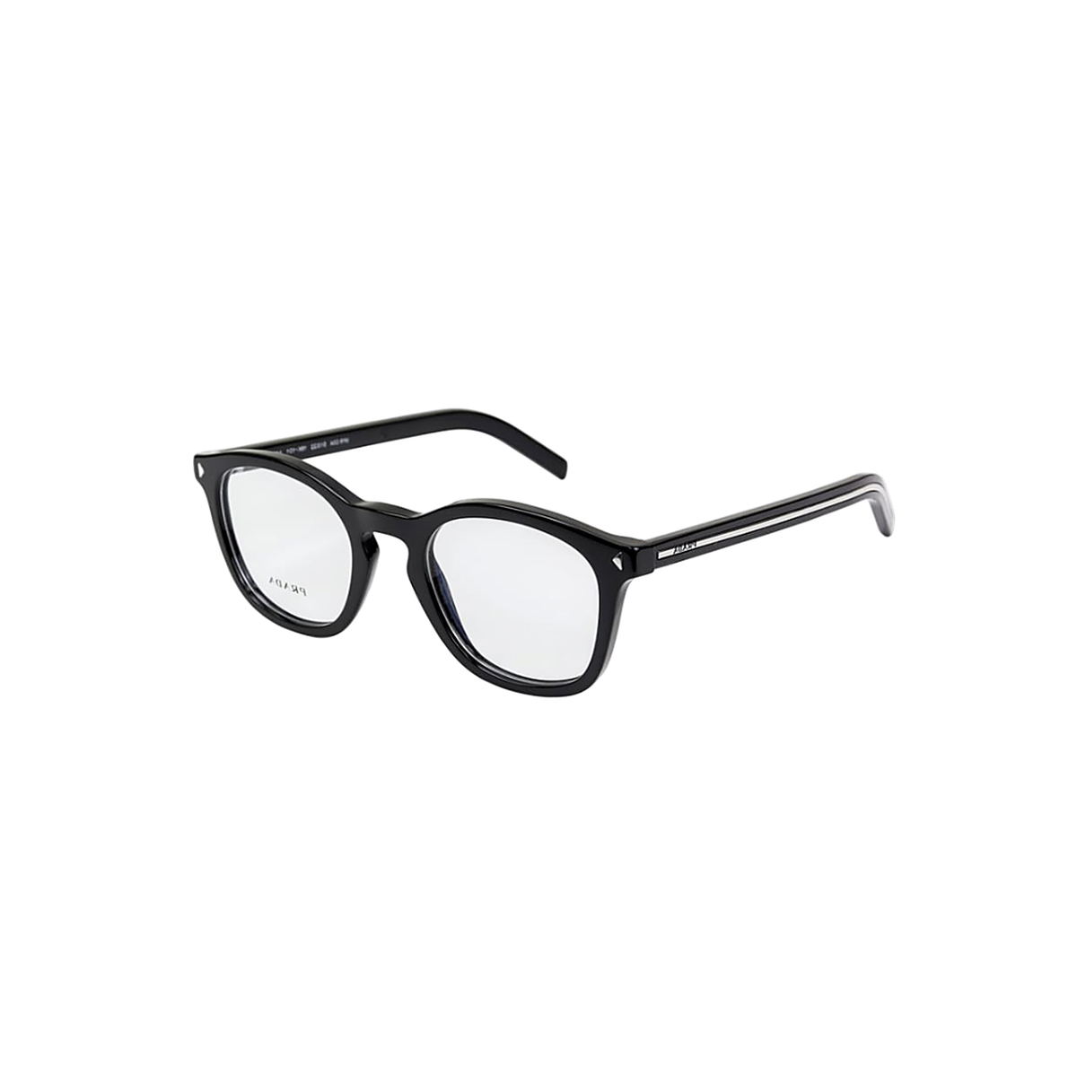 Prada Round Black Eyeglasses (VPR C04), angled side view