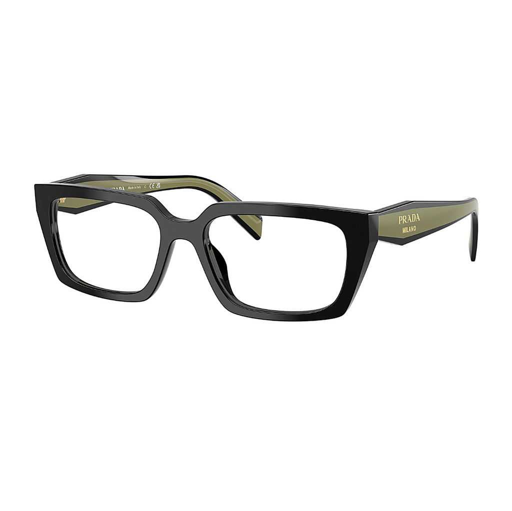 Prada Black Green Eyeglasses (VPR D05), angled side view