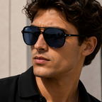 Ray-Ban Navigator Blue Sunglasses (RB 2198) worn by a model
