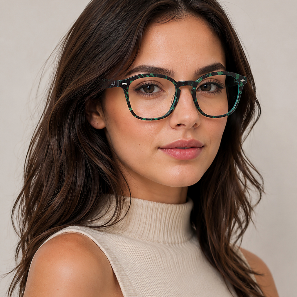 Ray-Ban Green Havana Eyeglasses (RB 5451) worn by a model