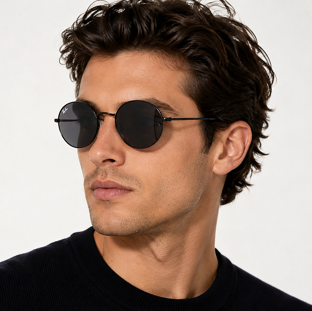 Ray-Ban Oval Black Sunglasses (RB3547D) worn by a model