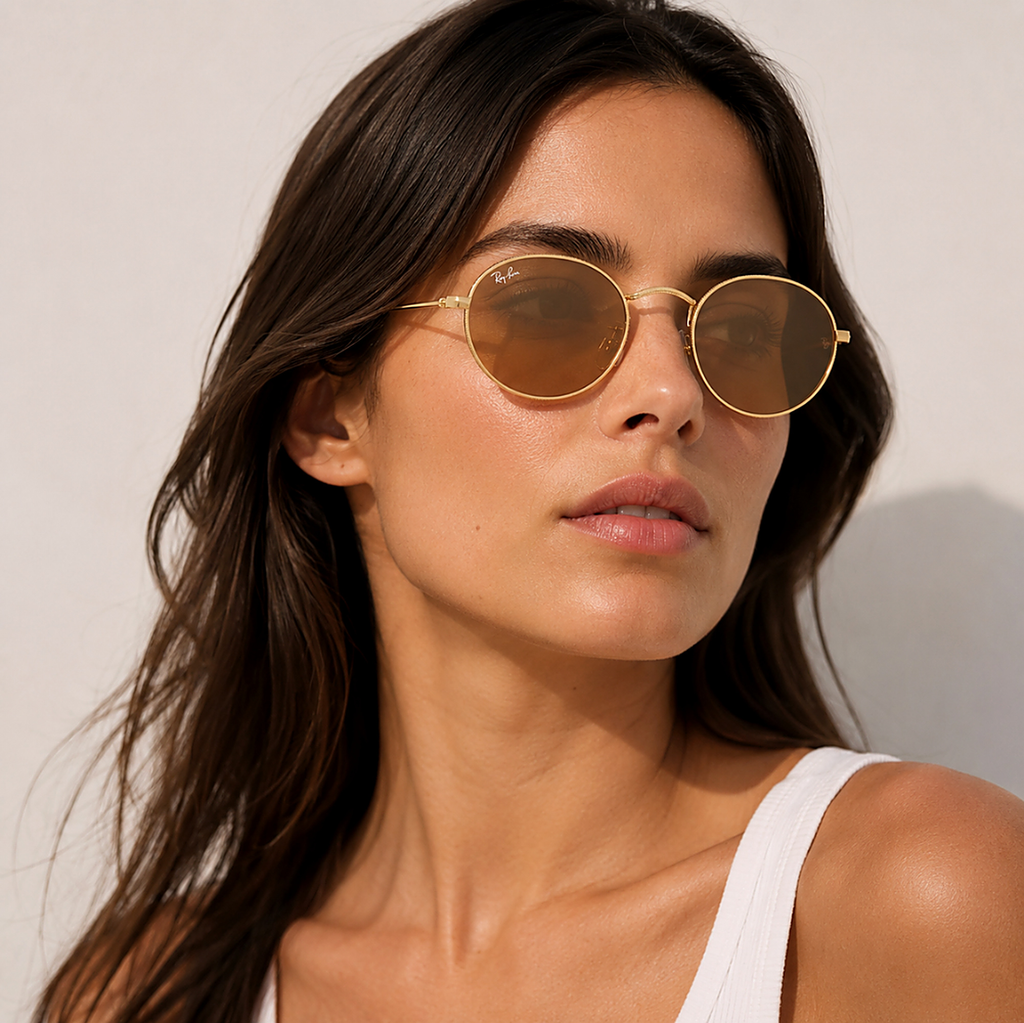 Ray-Ban Gold Sunglasses (RB3547D) worn by a model