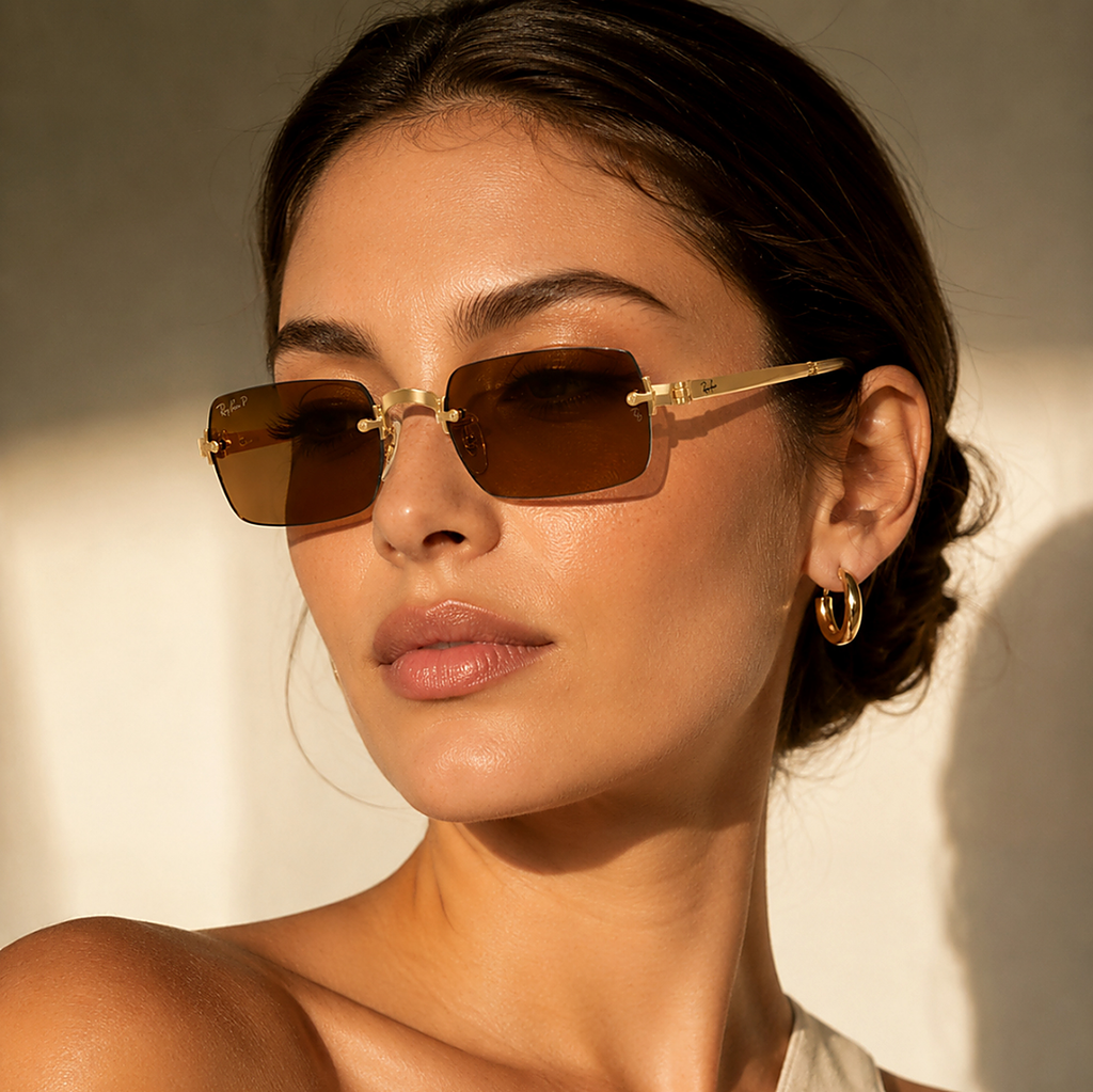 Ray-Ban Brown Sunglasses (RB3928) worn by a model