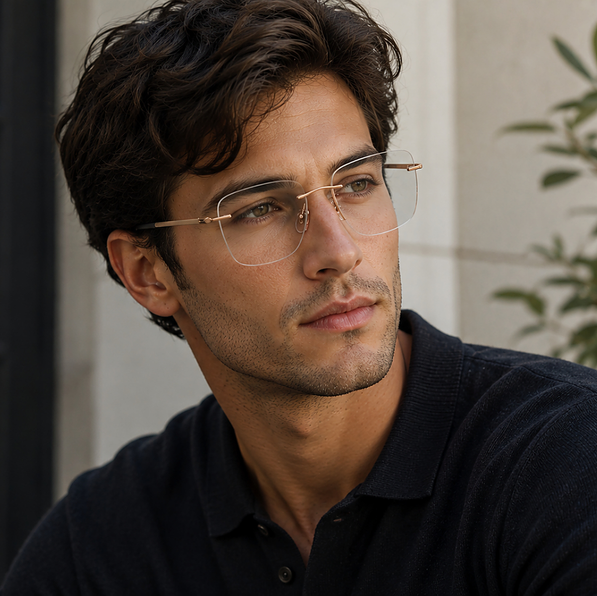 Silhouette 23kt Gold Plated Rectangular Eyeglasses (5471 20 6051) worn by a model