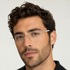 Silhouette Rimless Silver Eyeglasses (5537 DC 7000) worn by a model