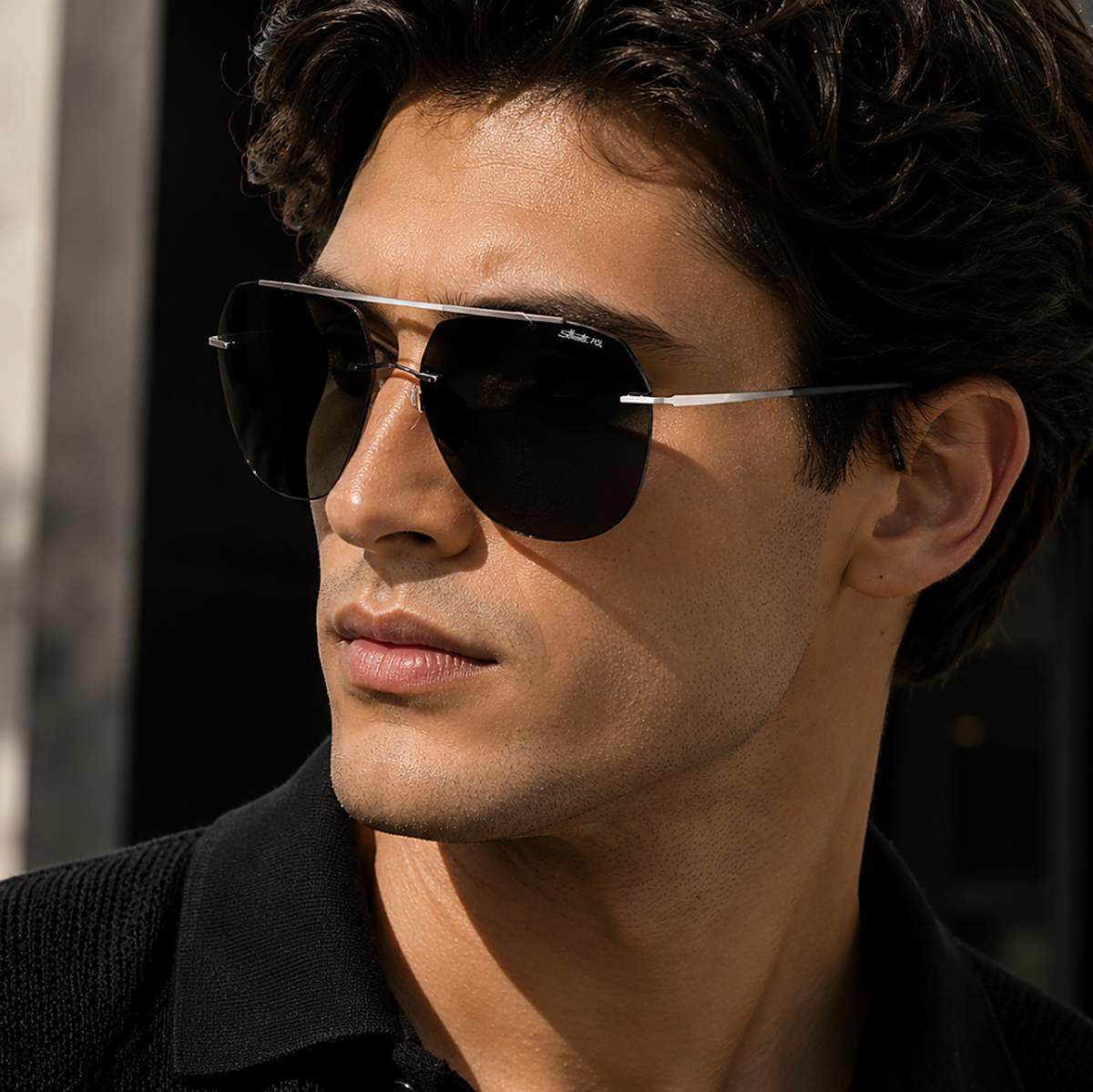 Silhouette Nash Black Polarized Sunglasses (8744) worn by a model