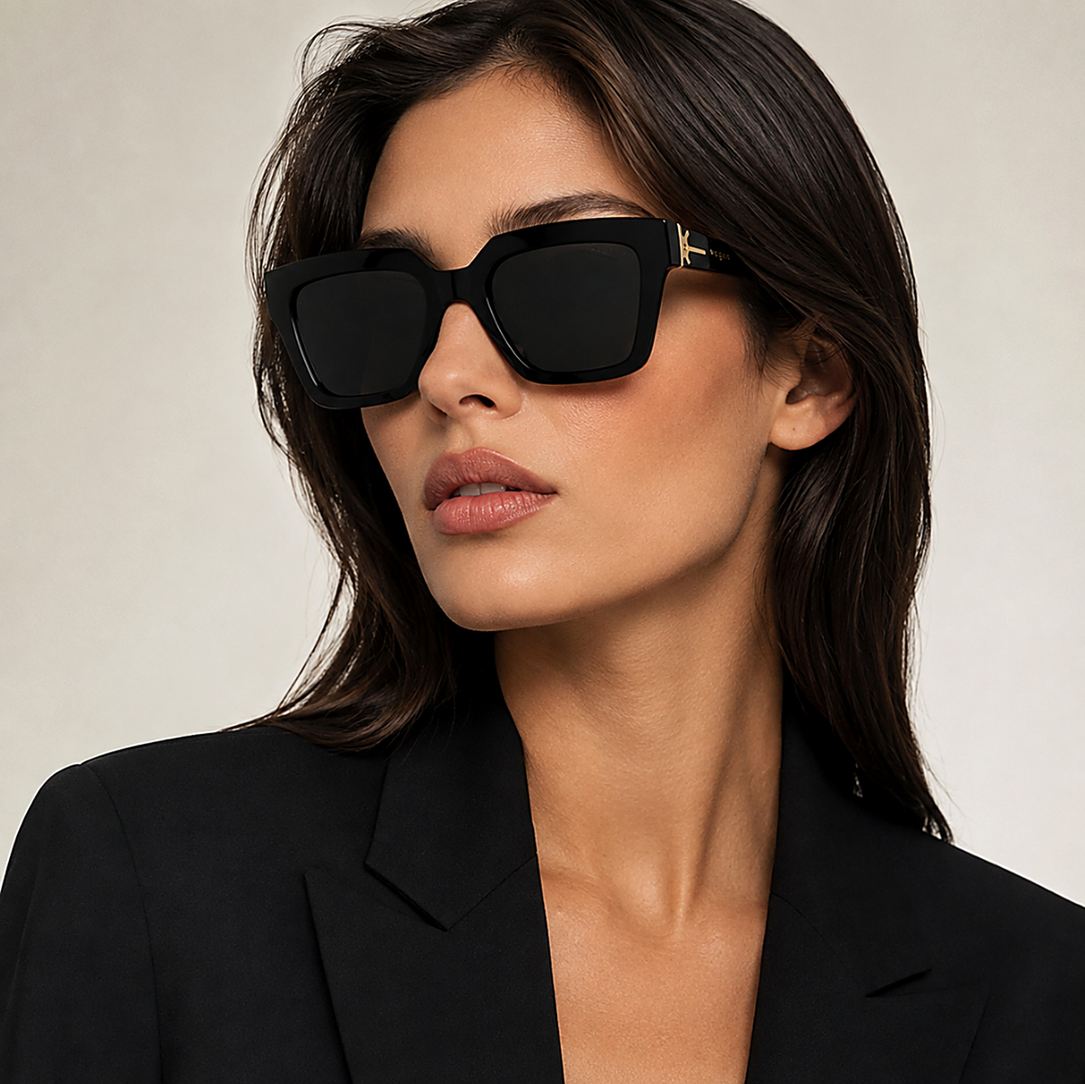 Vogue Eyewear Square Black Sunglasses (VO5690S) worn by a model